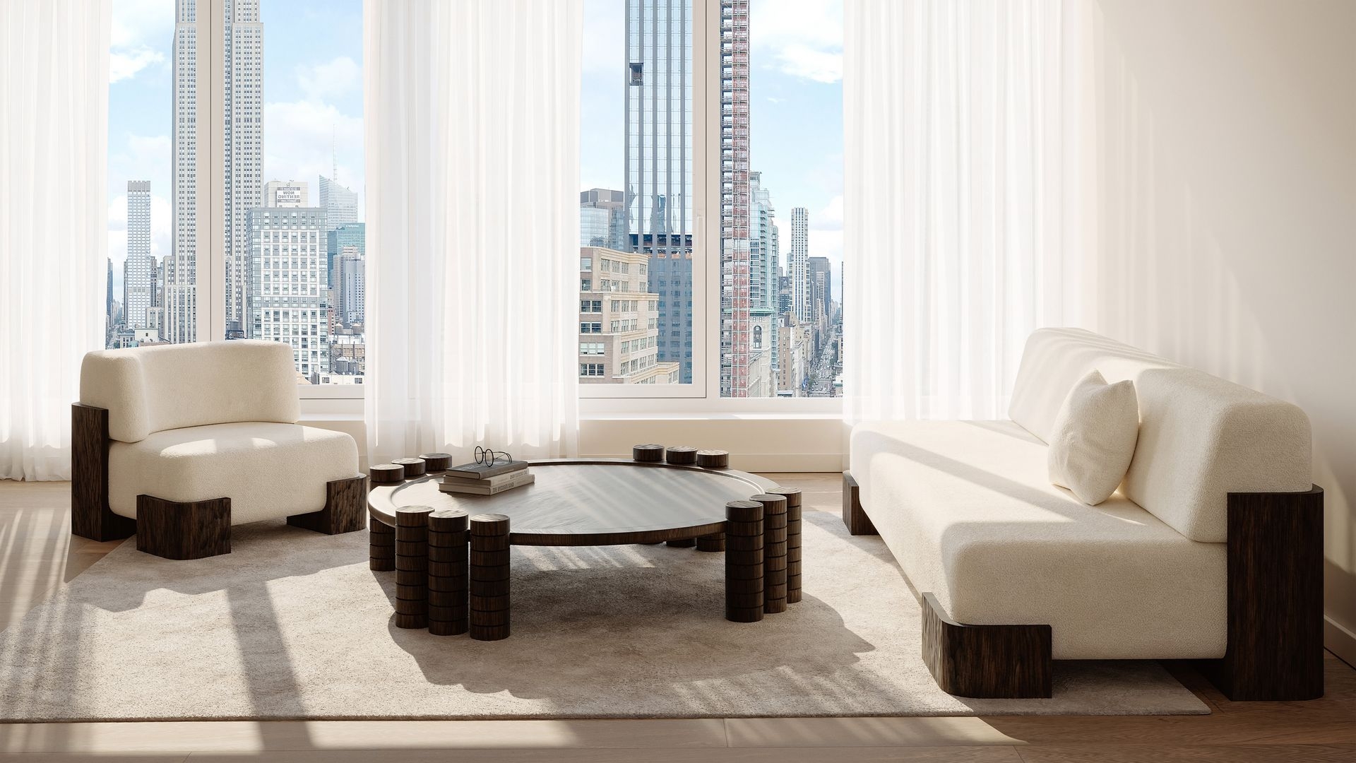 Interior designer sourcing collectible furniture, professional selecting piece in design showroom